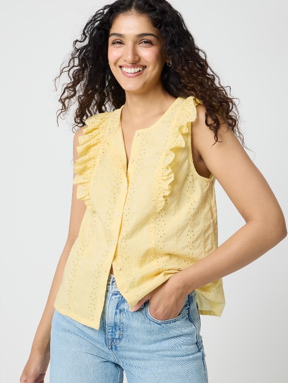 J crew pale banana Eyelet flutter-sleeve top